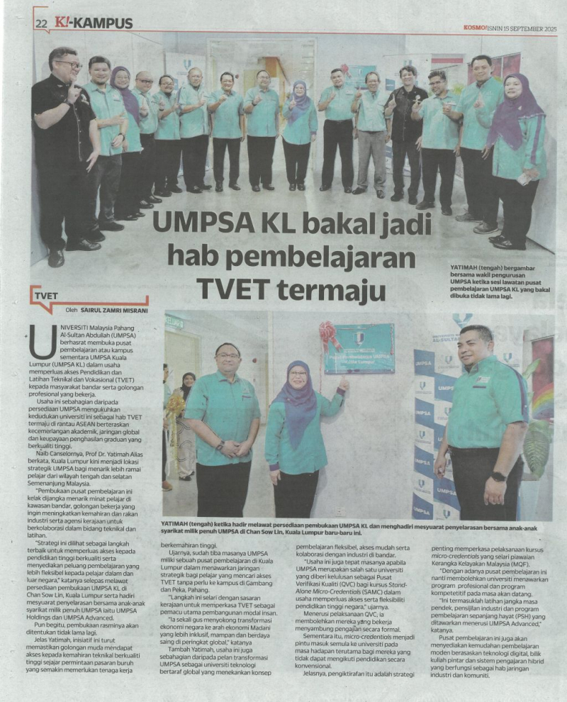 UMPSA KL bakal jadi hab pembelajaran TVET termaju