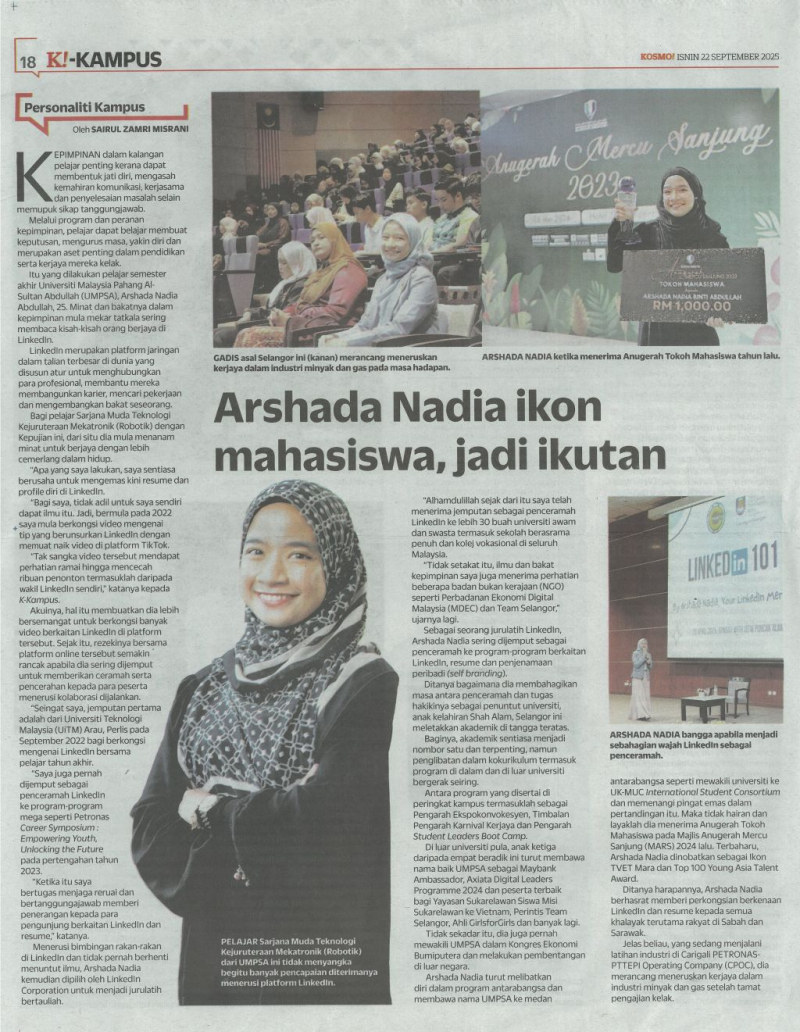 Arshada Nadia ikon mahasiswa, jadi ikutan