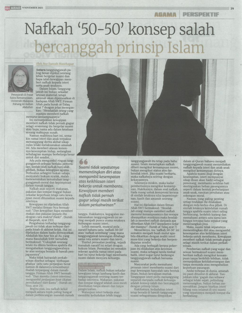 Nafkah '50-50' konsep salah bercanggah prinsip Islam