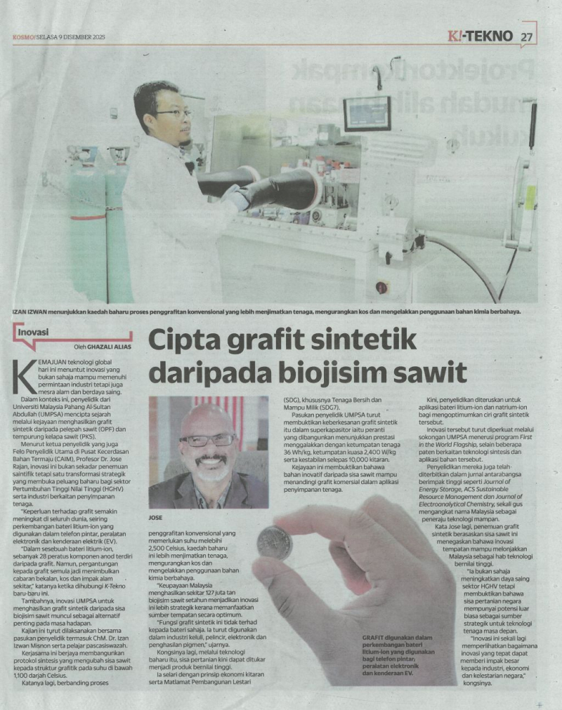 Cipta grafit sintetik daripada biojisim sawit