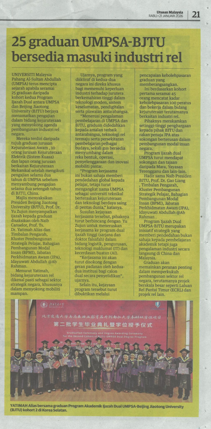 25 graduan UMPSA-BJTU bersedia masuki industri rel