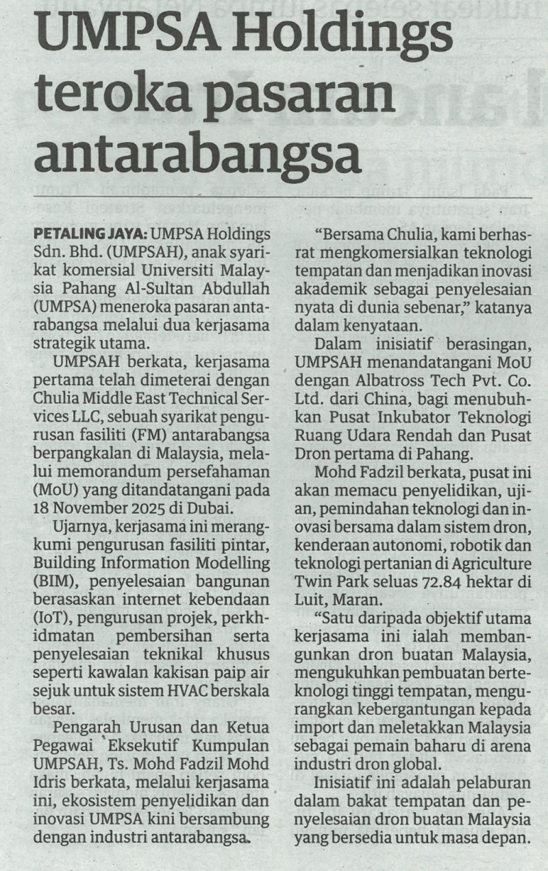 UMPSA Holdings teroka pasaran antarabangsa