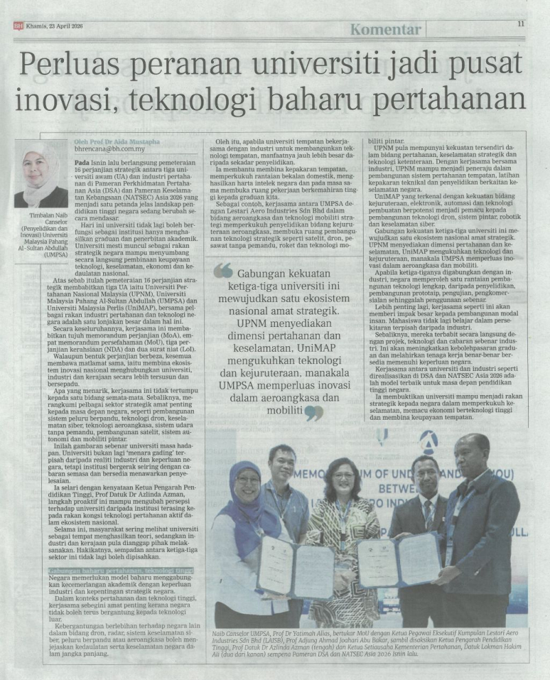 Perluas peranan universiti jadi pusat inovasi, teknologi baharu pertahanan