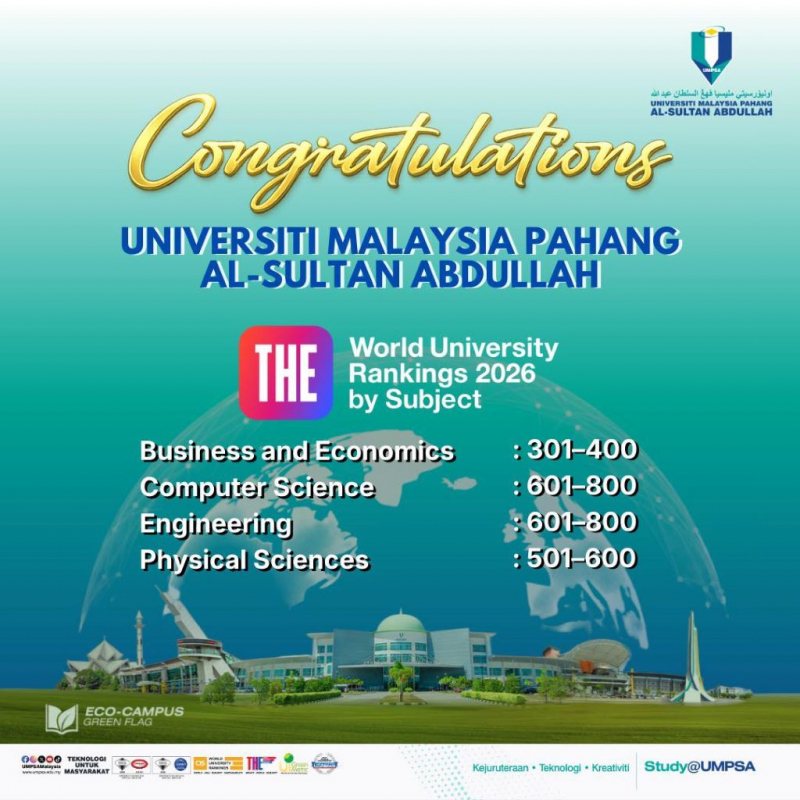 Empat Subjek UMPSA Tersenarai dalam THE World University Rankings by Subject 2026