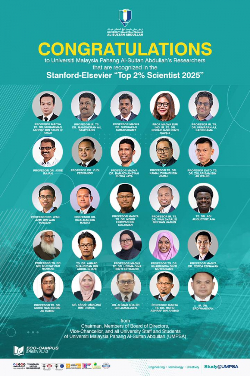 25 UMPSA lecturers listed among the world’s top 2% scientists